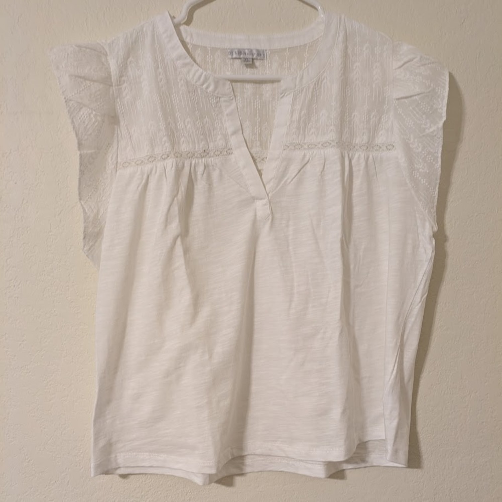 Design History Blouse Embroidered White Flutter Sleeve Preppy Academia Top XL - Picture 1 of 7